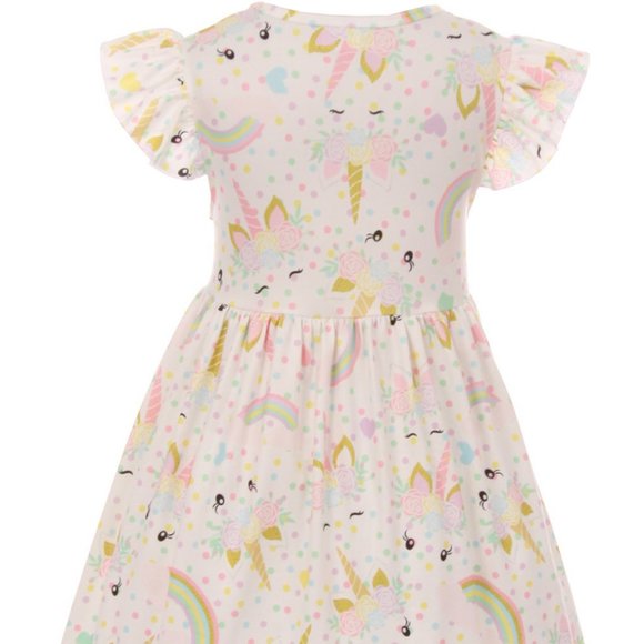 Little Girl Toddler Kids Unicorn Rainbow Polka Dot Floral Girl Dress 2-8 New - Picture 3 of 4